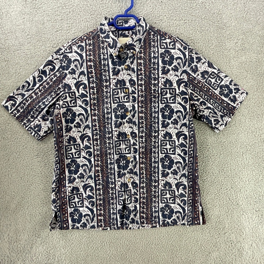 Kahala Hawaiian Shirt Mens Large Navy Floral Tribal Button Down Aloha USA